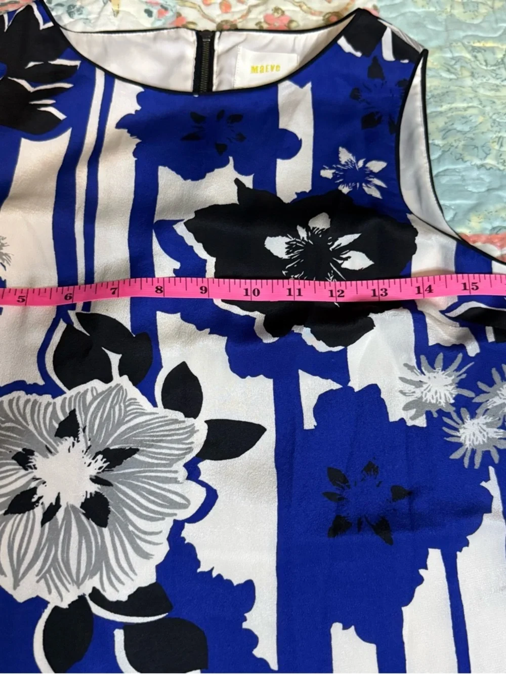 Maeve Silk Canna Shift Dress Sizes 0P Blue Motif ANTHROPOLOGIE Preppy Business - Picture 13 of 15